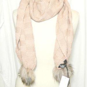 Tom & Eva $95 Pink Scarf Fur Poms NWT!